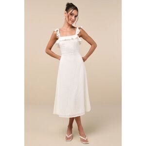 NWT Lulus White and Beige Gingham Backless Midi Dress Sz Small